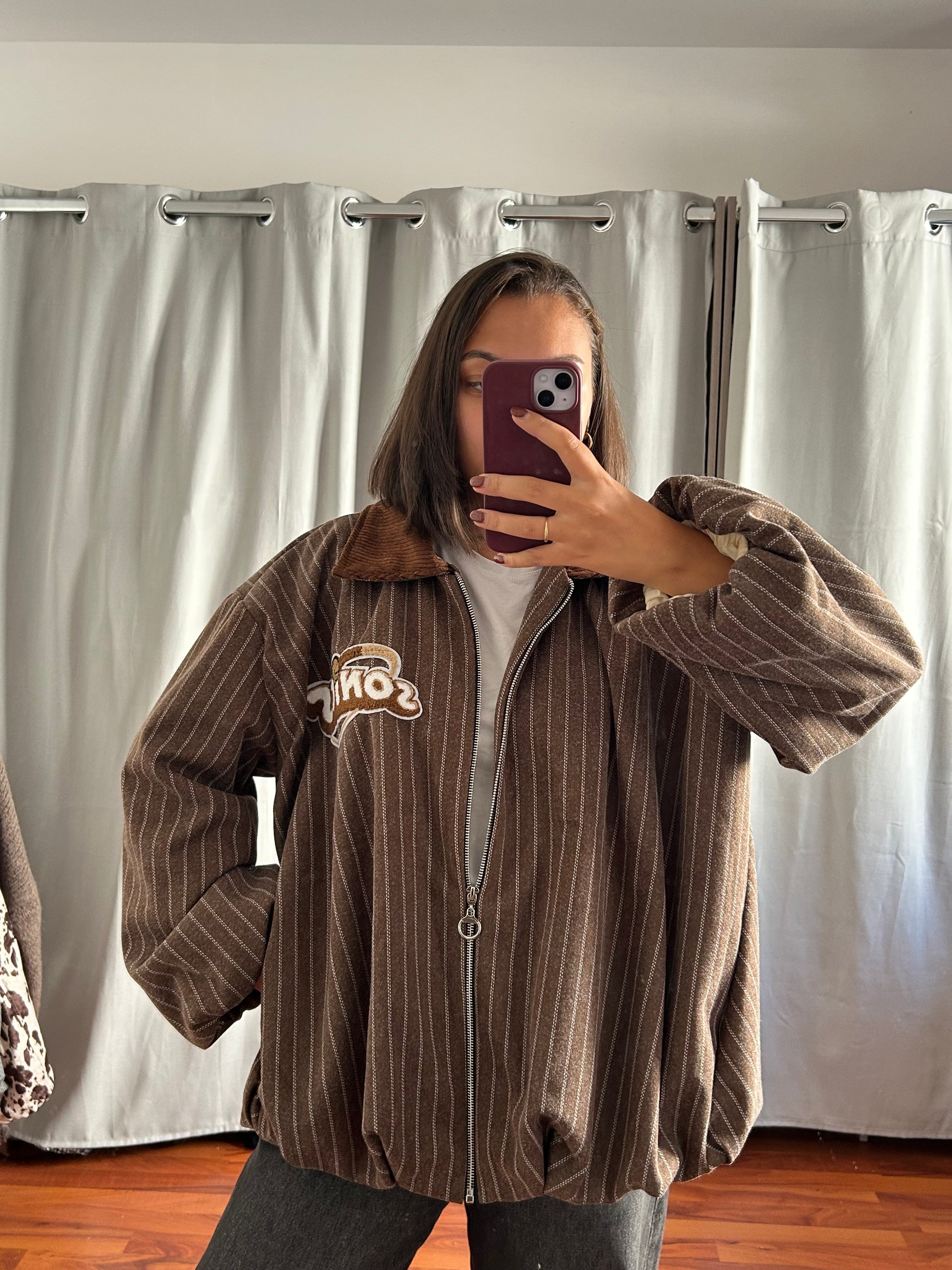 Giubbotto bomber a righe marroni in stile vintage