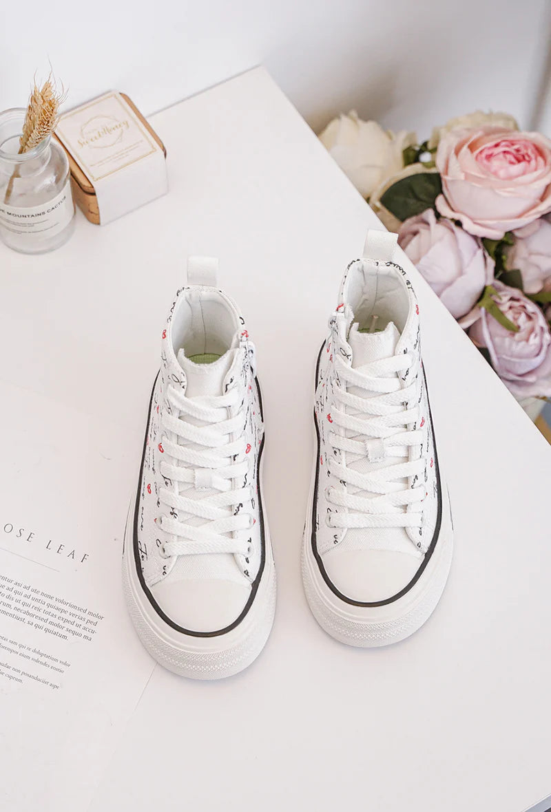 Sneakers alte bianche per bambini – Stampa “I Love You” – Scarpe con lacci per bambini