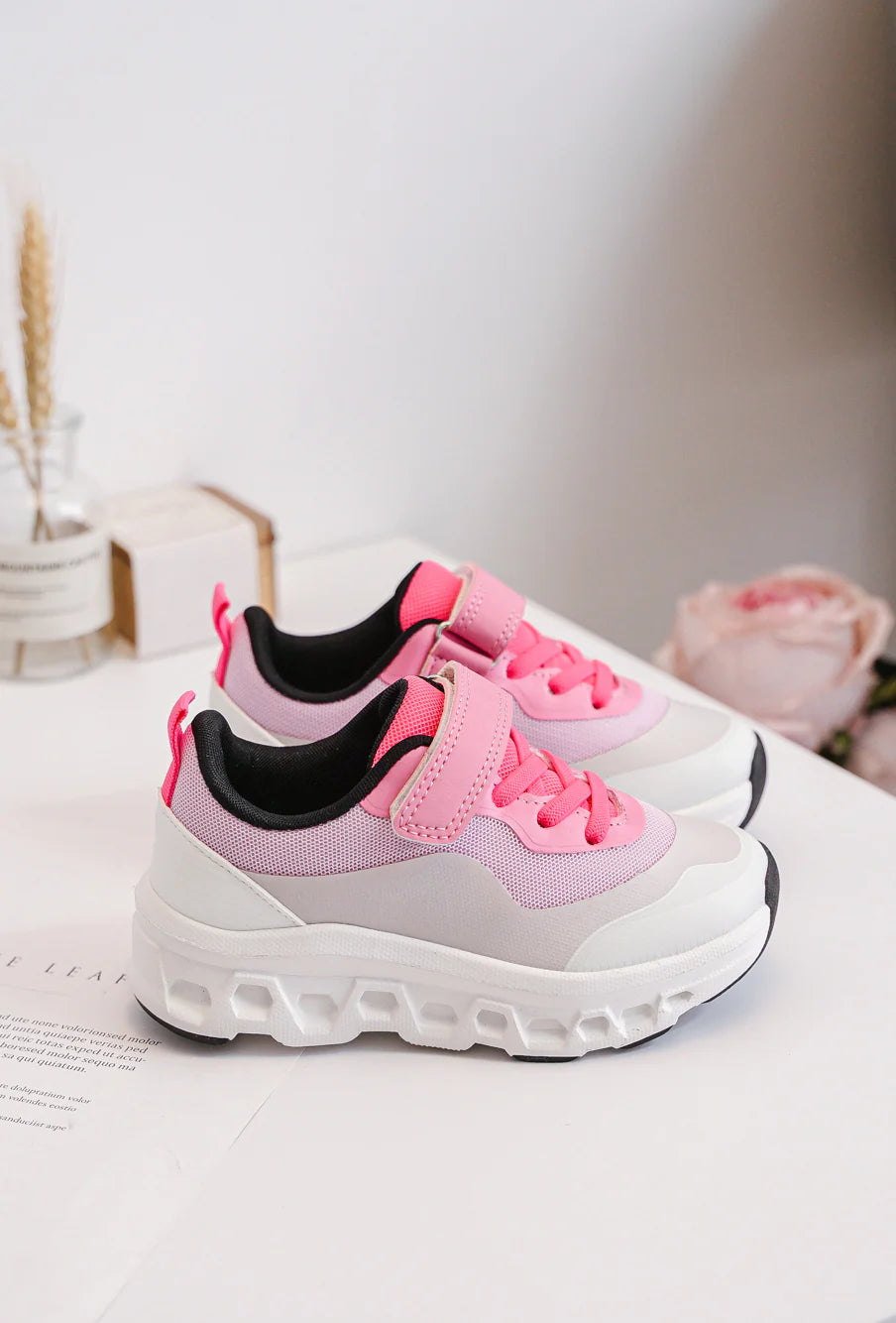 Sneakers Chunky per bambini – Scarpe per bambini – Rosa e grigio – Suola spessa e comoda