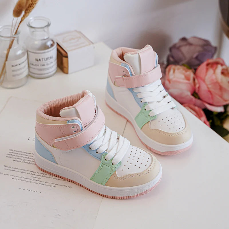 Sneakers alte per bambini con chiusura in velcro – Scarpe per bambini – Comode e leggere – Multicolore pastello