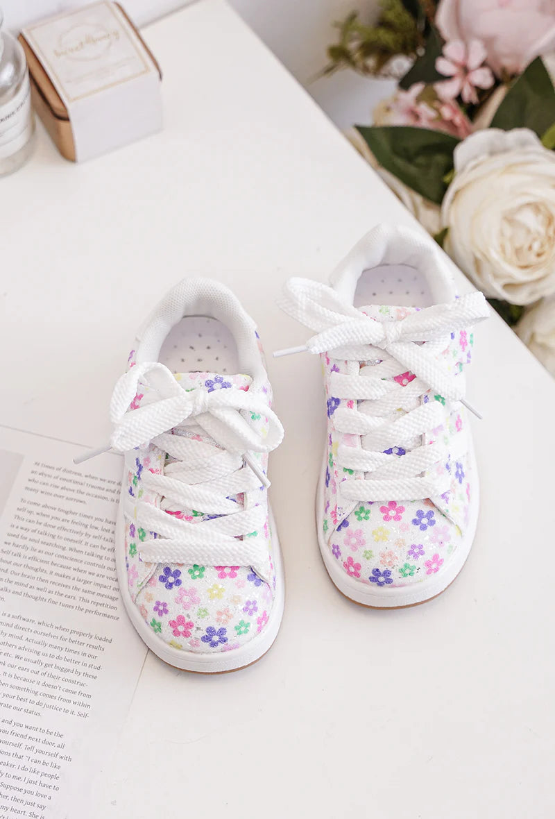 Sneakers con velcro per bambini – Scarpe per bambini – Comode e leggere – Bianche con motivi a cuori colorati