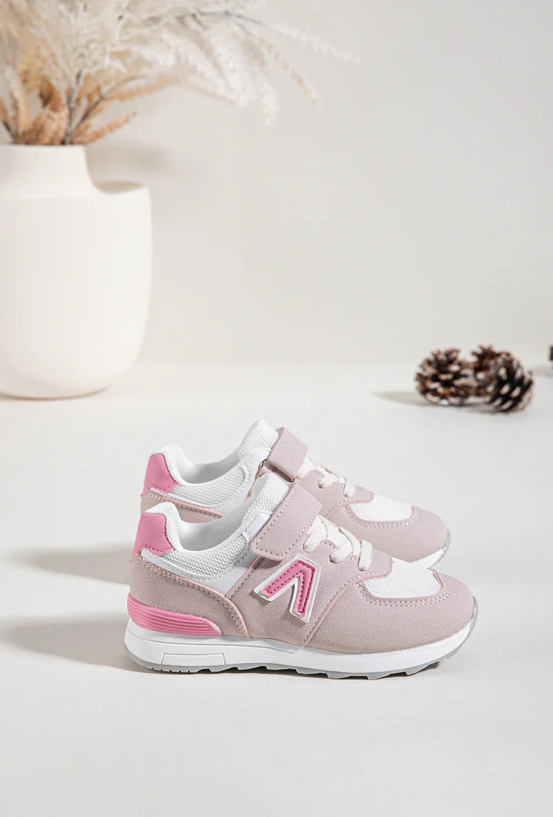 Sneakers rosa e bianche per bambini – Velcro e lacci – Scarpe comode per bambini