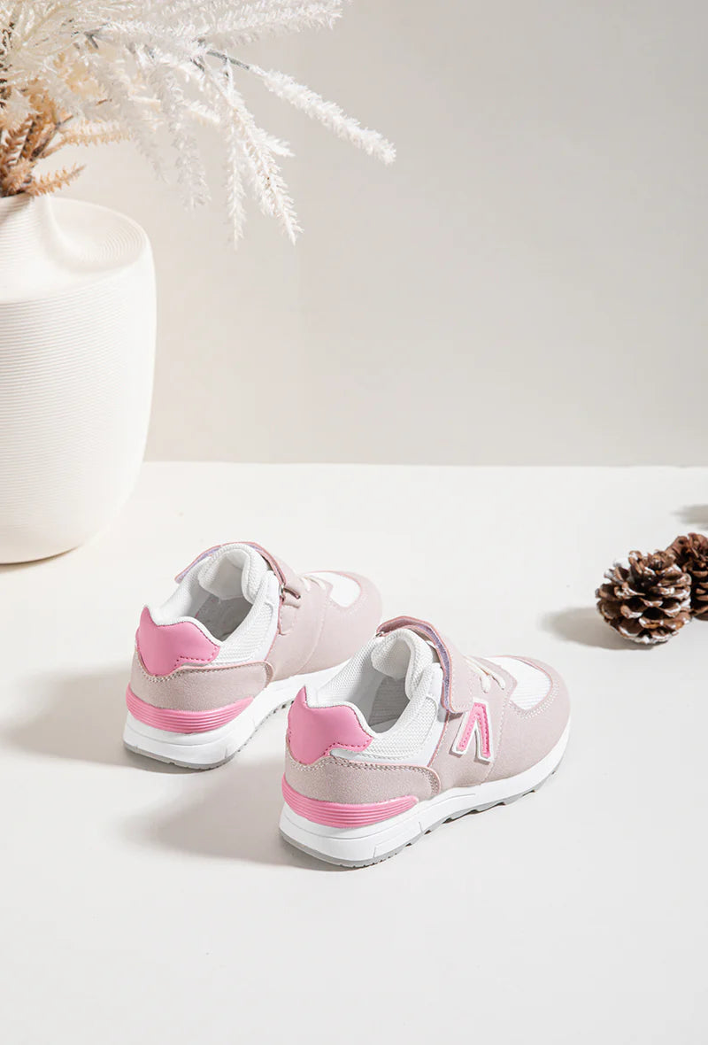 Sneakers rosa e bianche per bambini – Velcro e lacci – Scarpe comode per bambini