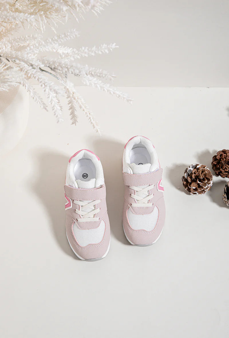 Sneakers rosa e bianche per bambini – Velcro e lacci – Scarpe comode per bambini