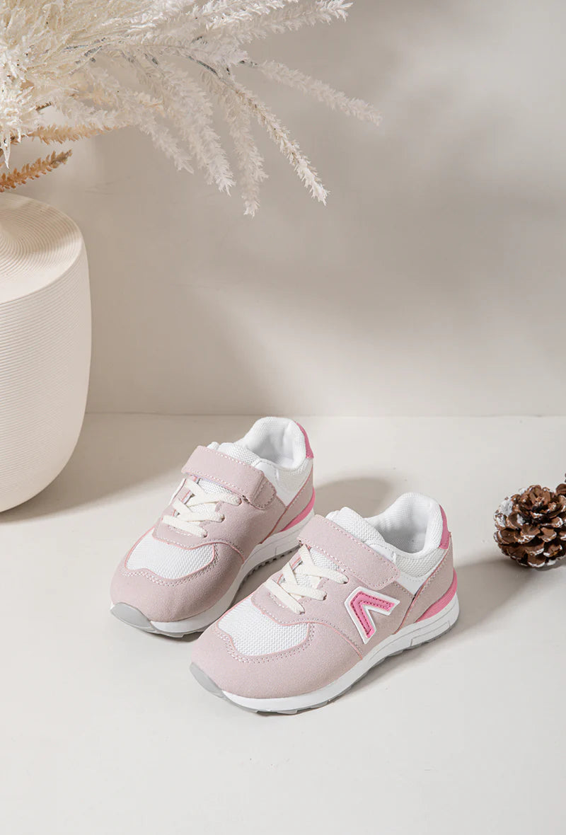 Sneakers rosa e bianche per bambini – Velcro e lacci – Scarpe comode per bambini