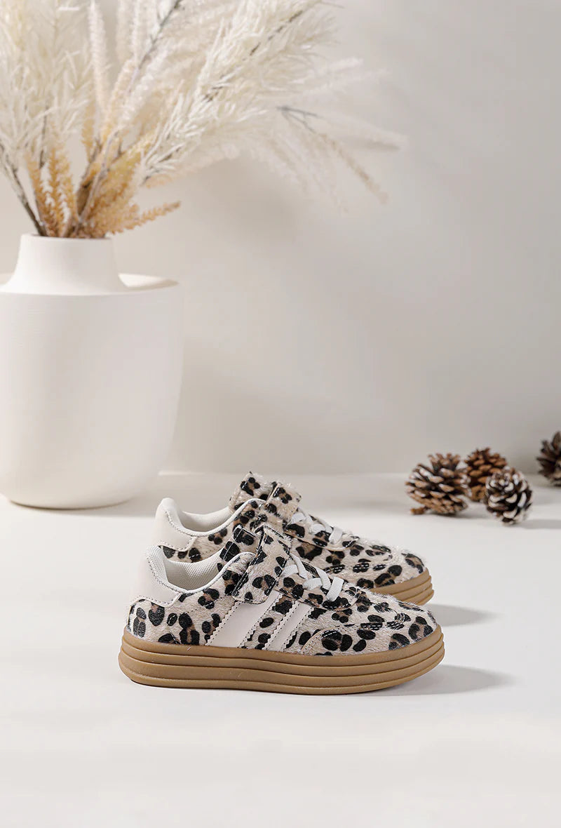 Sneakers per bambini con stampa leopardata – Suola color cammello – Scarpe alla moda per bambini