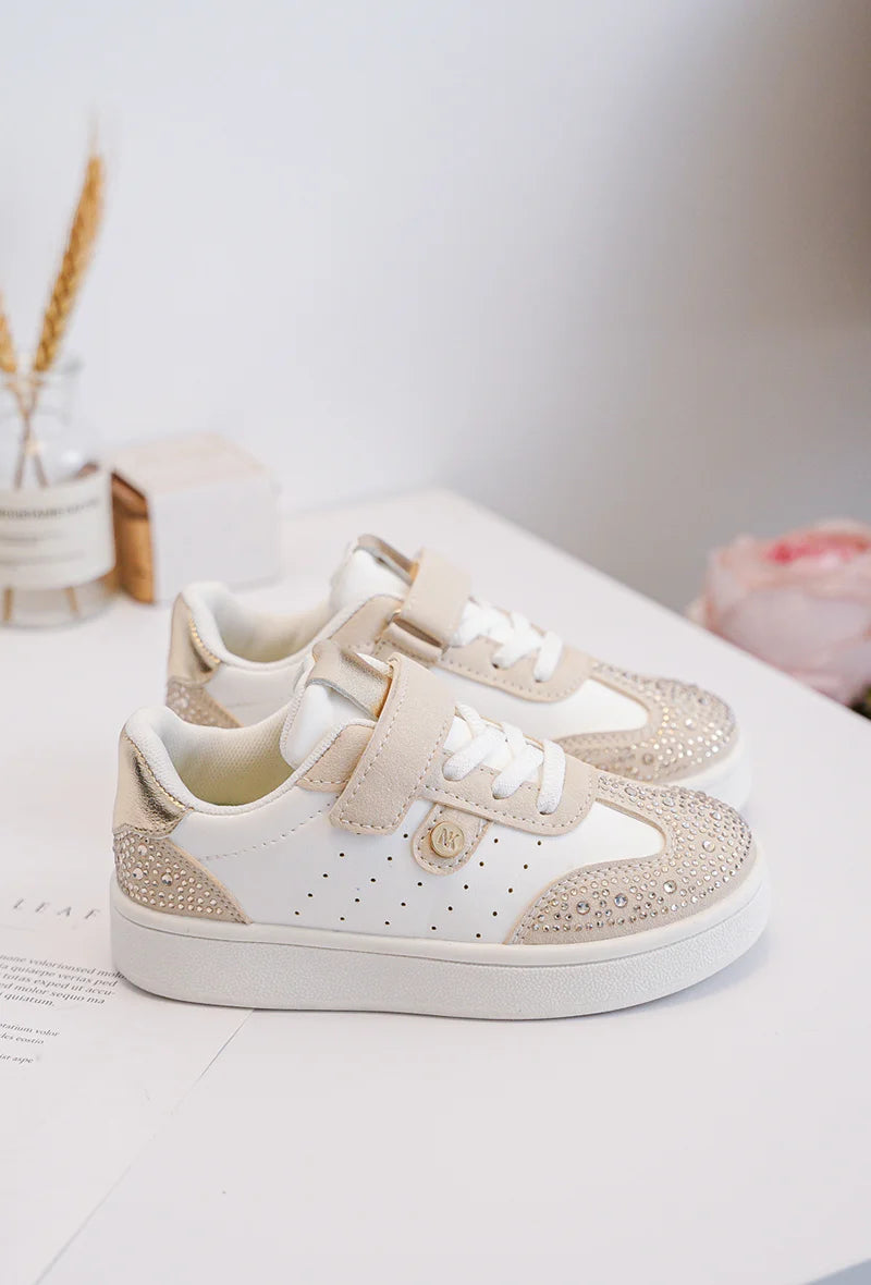 Sneakers con strass per bambini – Scarpe per bambini – Bianco e beige – Eleganti e comode