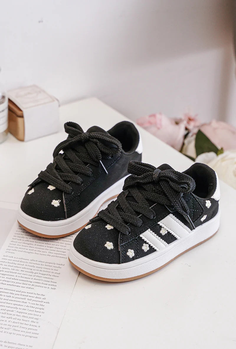 Sneakers con velcro per bambini – Scarpe per bambini – Comode e leggere – Nere con motivo floreale