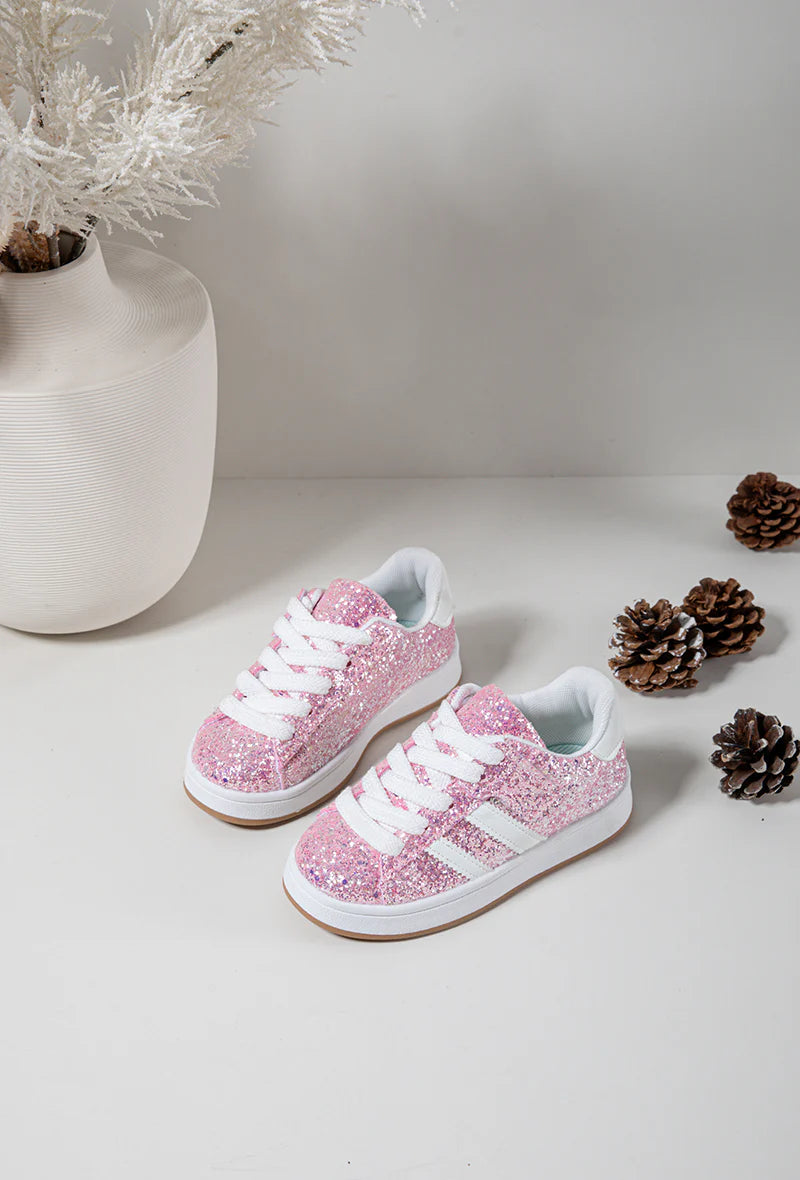 Sneakers con velcro per bambini – Scarpe per bambini – Comode e leggere – Rosa e bianco glitterati