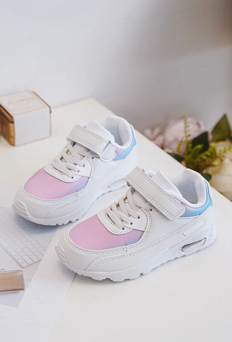 Sneakers con velcro per bambini – Scarpe sportive per bambini – Comode e leggere – Bianco, rosa e blu