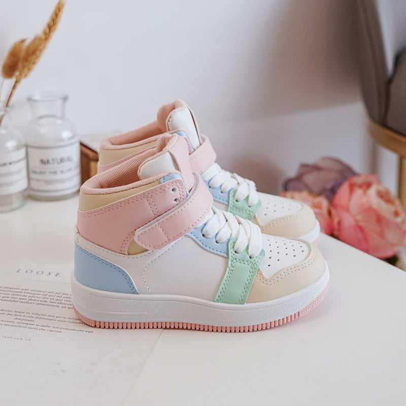 Sneakers alte per bambini con chiusura in velcro – Scarpe per bambini – Comode e leggere – Multicolore pastello