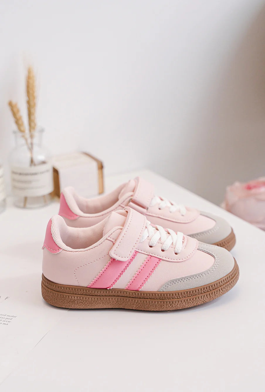 Sneakers con velcro per bambini – Scarpe sportive per bambini – Comode e leggere – Rosa e beige