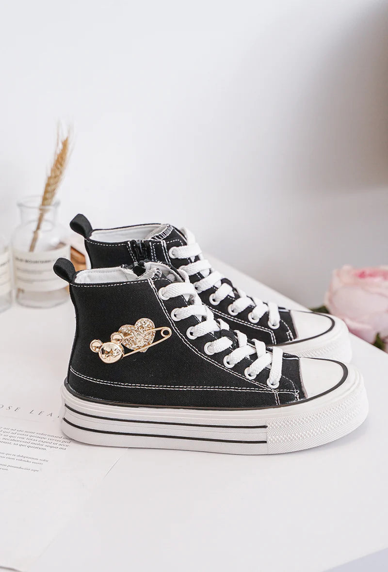 Sneakers alte per bambini – Scarpe per bambini – Nere – Stile urbano con dettagli dorati