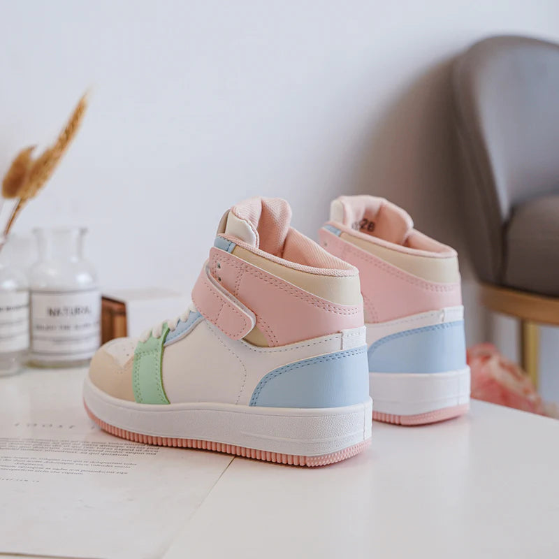 Sneakers alte per bambini con chiusura in velcro – Scarpe per bambini – Comode e leggere – Multicolore pastello