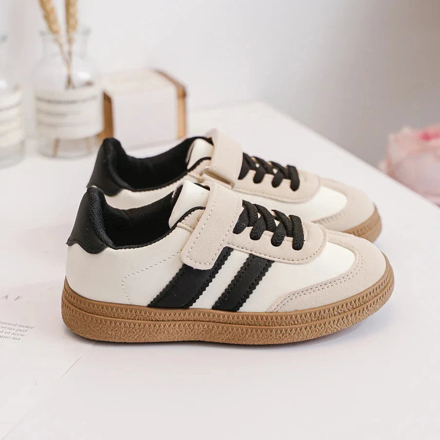 Sneakers con velcro per bambini – Scarpe sportive per bambini – Comode e leggere – Beige e nero