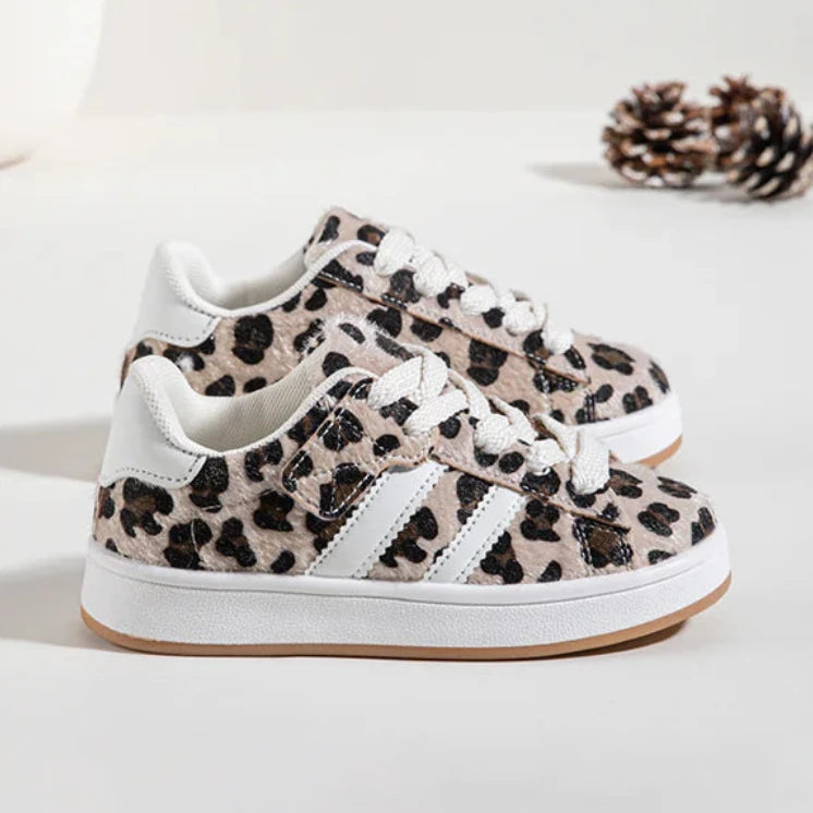 Sneakers con lacci per bambini – Scarpe per bambini – Comode e leggere – Stampa leopardata beige