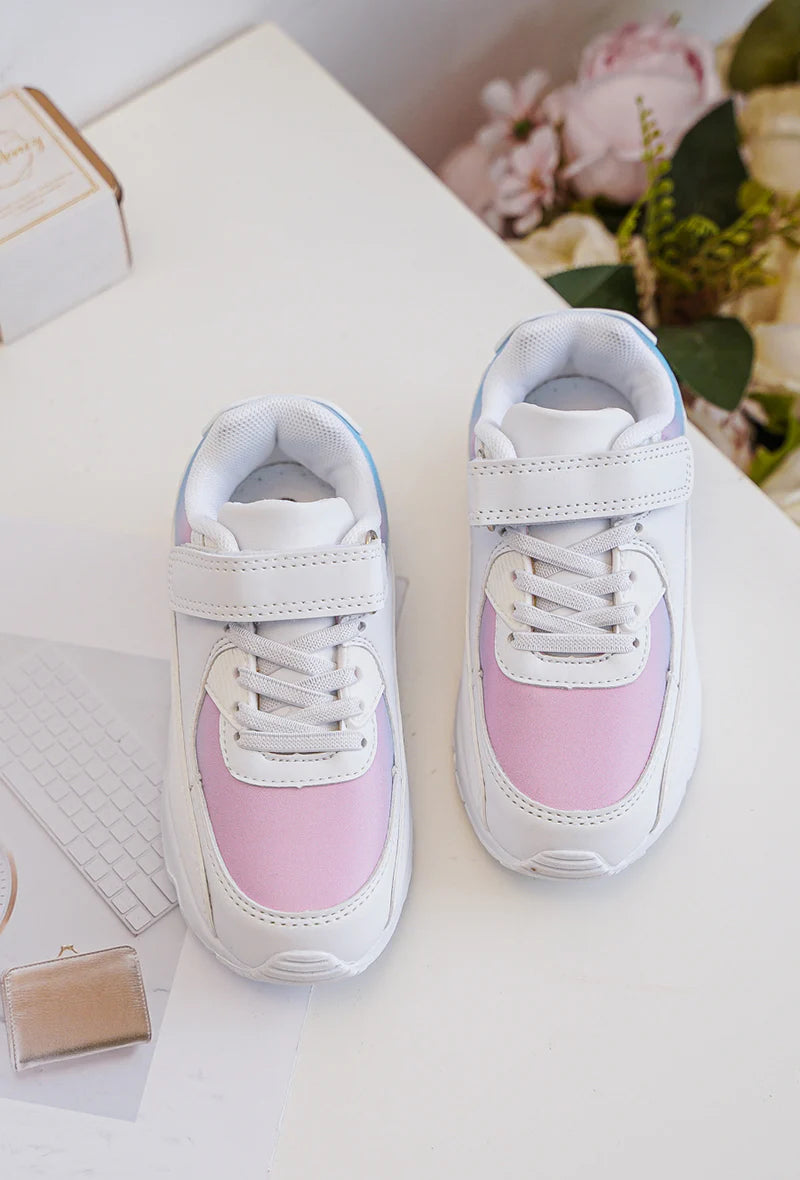 Sneakers con velcro per bambini – Scarpe sportive per bambini – Comode e leggere – Bianco, rosa e blu