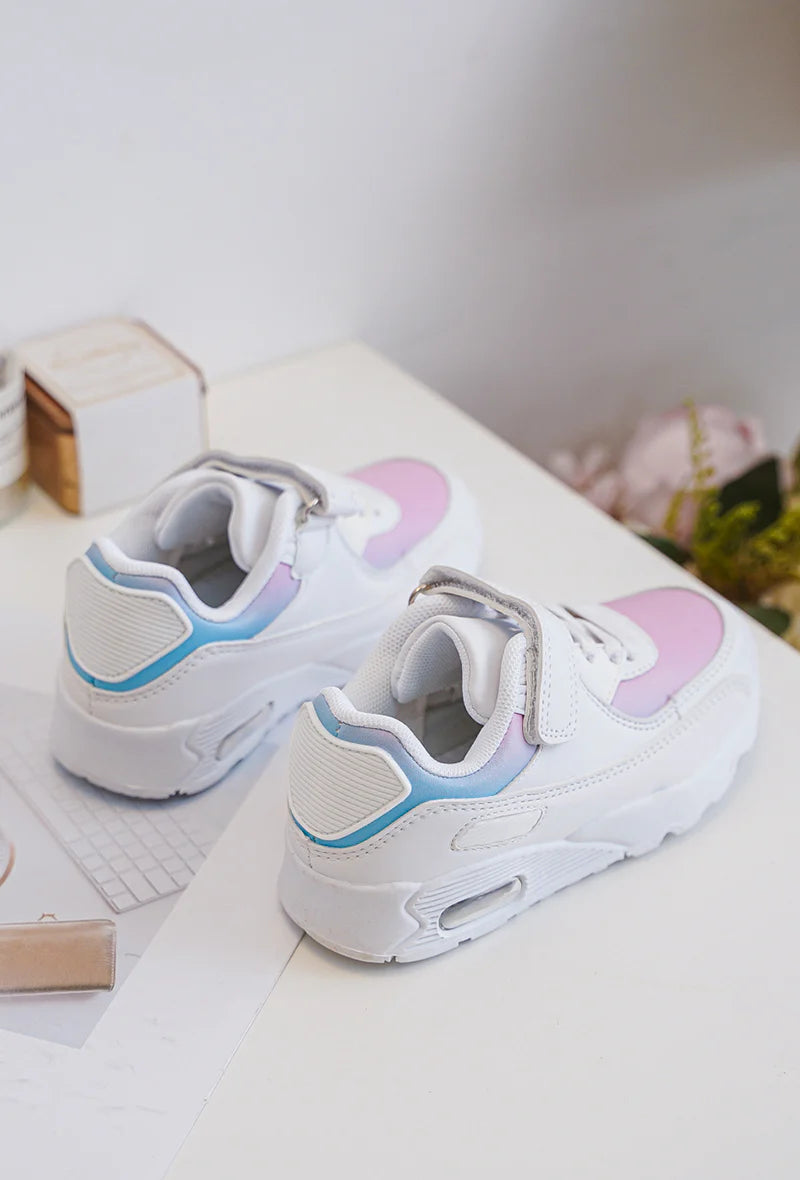 Sneakers con velcro per bambini – Scarpe sportive per bambini – Comode e leggere – Bianco, rosa e blu
