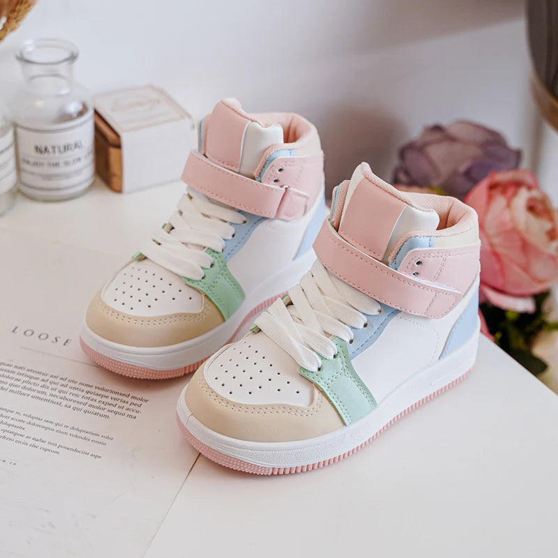 Sneakers alte per bambini con chiusura in velcro – Scarpe per bambini – Comode e leggere – Multicolore pastello