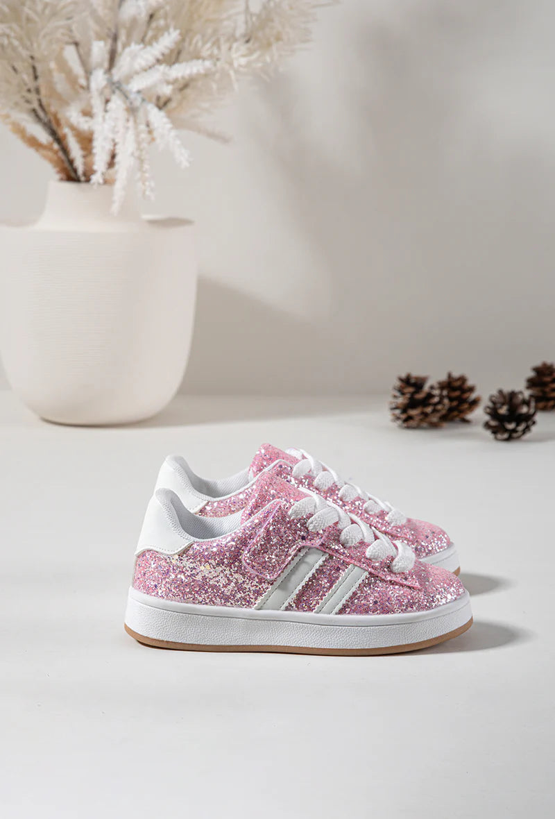 Sneakers glitterate per bambini – Scarpe rosa per bambini – Lacci – Suola comoda