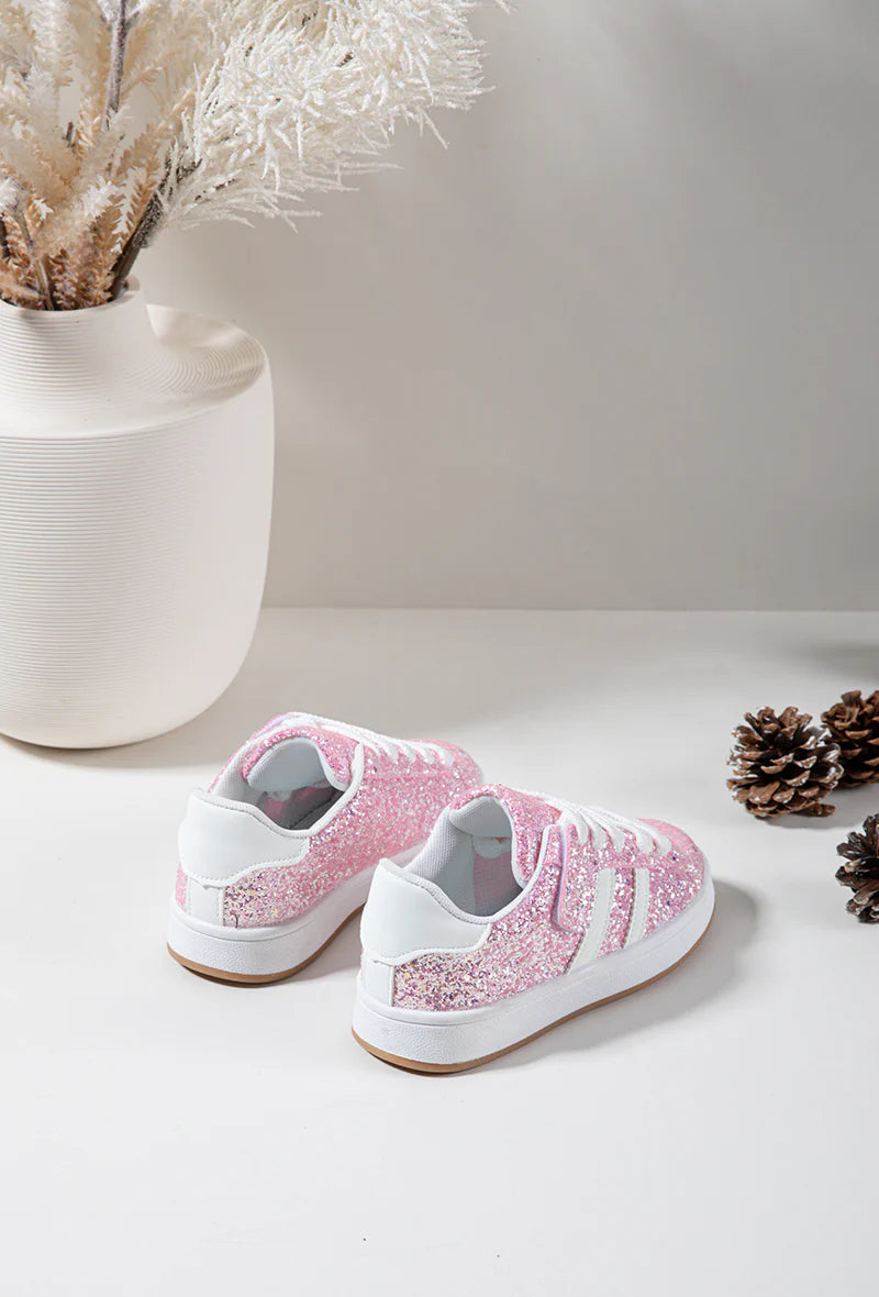 Sneakers glitterate per bambini – Scarpe rosa per bambini – Lacci – Suola comoda