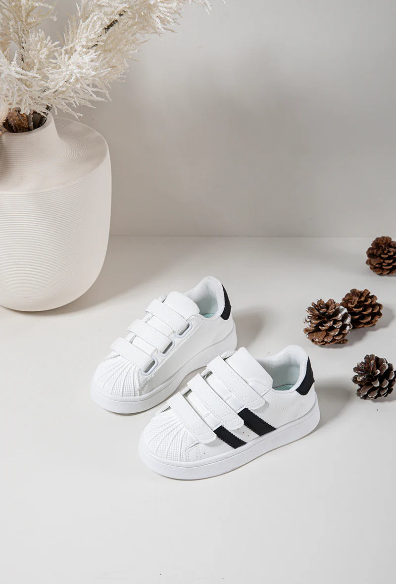 Sneakers con velcro per bambini – Scarpe sportive per bambini – Comode e leggere – Bianco e nero