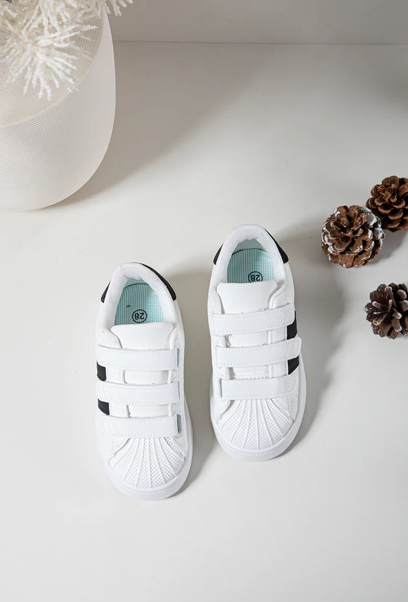 Sneakers con velcro per bambini – Scarpe sportive per bambini – Comode e leggere – Bianco e nero