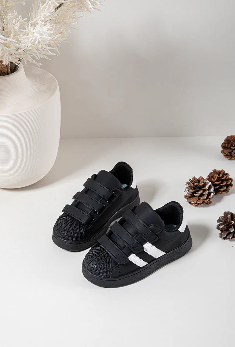 Sneakers con velcro per bambini – Scarpe sportive per bambini – Comode e leggere – Nero e bianco