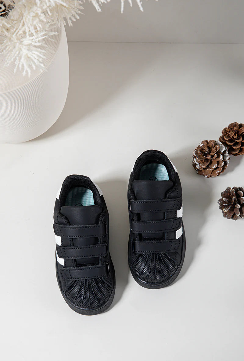 Sneakers con velcro per bambini – Scarpe sportive per bambini – Comode e leggere – Nero e bianco