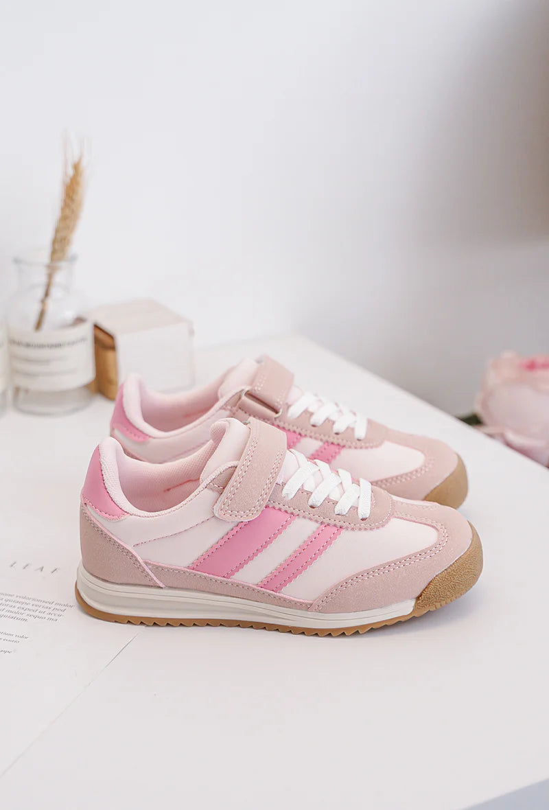 Sneakers rosa per bambini con velcro e lacci – Sneakers comode con suola antiscivolo