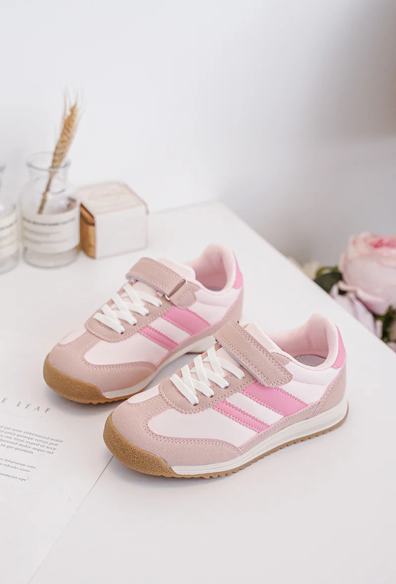 Sneakers rosa per bambini con velcro e lacci – Sneakers comode con suola antiscivolo