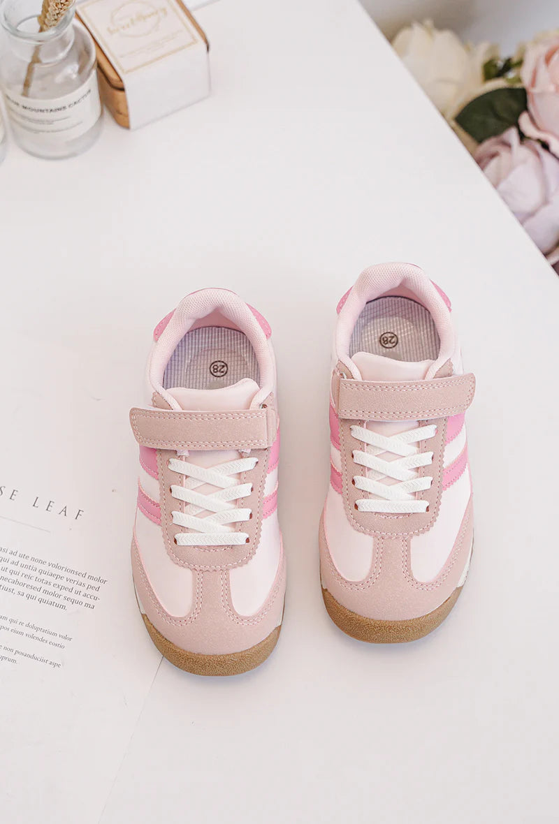 Sneakers rosa per bambini con velcro e lacci – Sneakers comode con suola antiscivolo