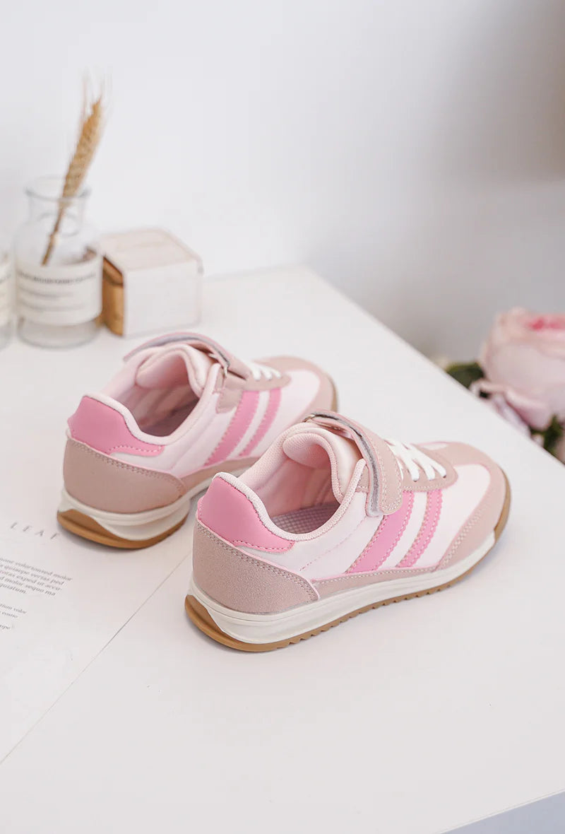 Sneakers rosa per bambini con velcro e lacci – Sneakers comode con suola antiscivolo