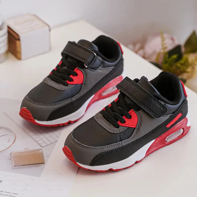 Sneakers con velcro per bambini – Scarpe sportive per bambini – Comode e leggere – Grigio, nero e rosso