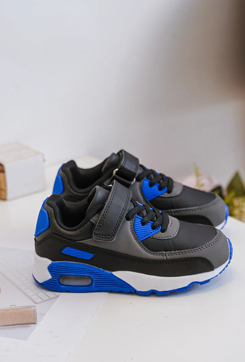 Sneakers con velcro per bambini – Scarpe sportive per bambini – Comode e leggere – Grigio, nero e blu