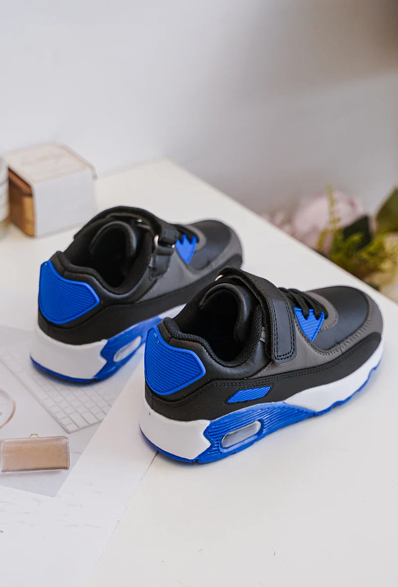 Sneakers con velcro per bambini – Scarpe sportive per bambini – Comode e leggere – Grigio, nero e blu