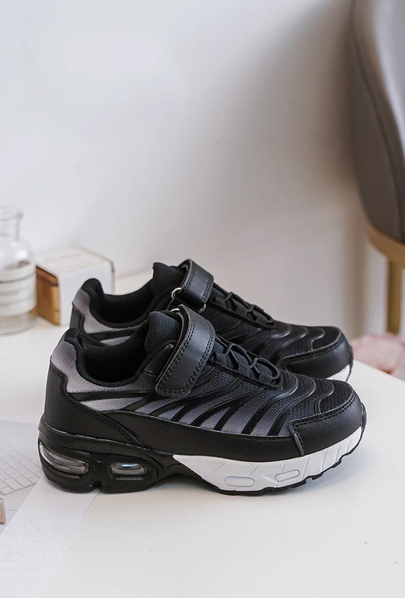 Sneakers con velcro per bambini – Scarpe sportive per bambini – Comode e leggere – Nero e grigio