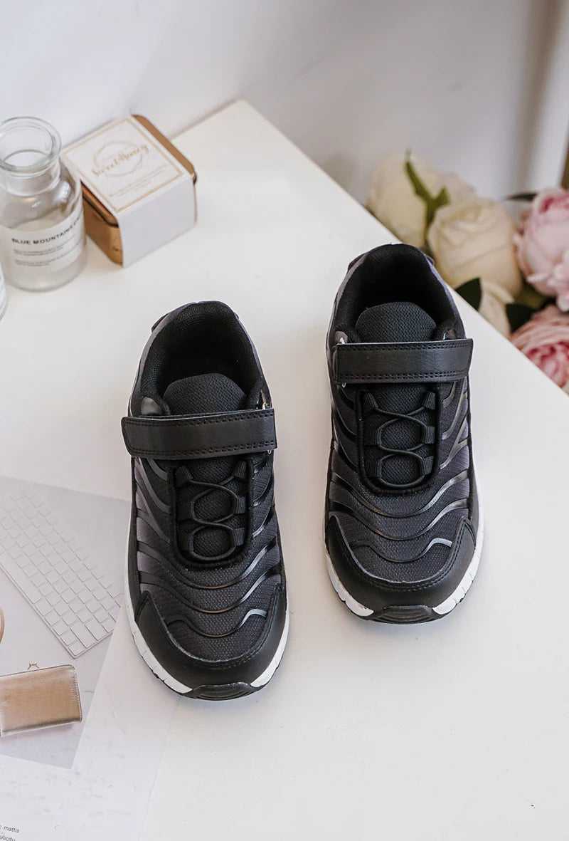 Sneakers con velcro per bambini – Scarpe sportive per bambini – Comode e leggere – Nero e grigio
