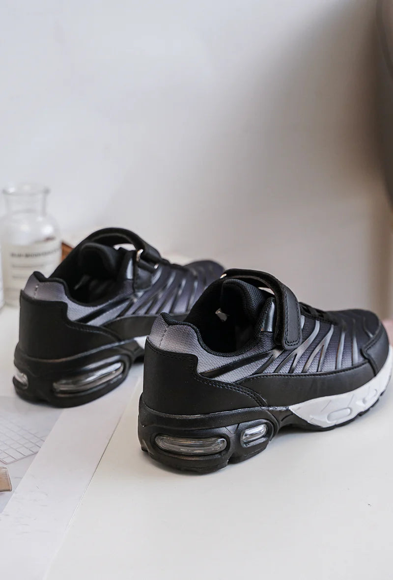 Sneakers con velcro per bambini – Scarpe sportive per bambini – Comode e leggere – Nero e grigio